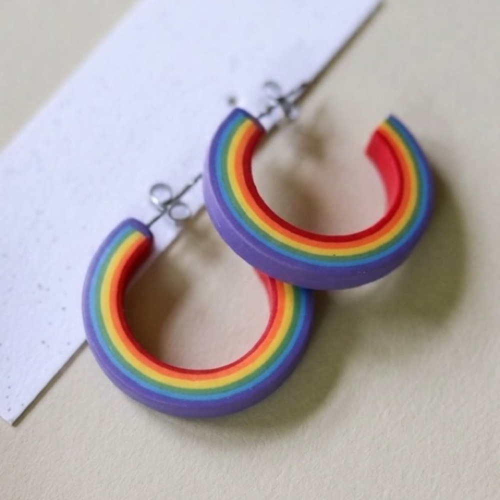 Rainbow Hoop Earrings - Handmade - Hypoallergenic
